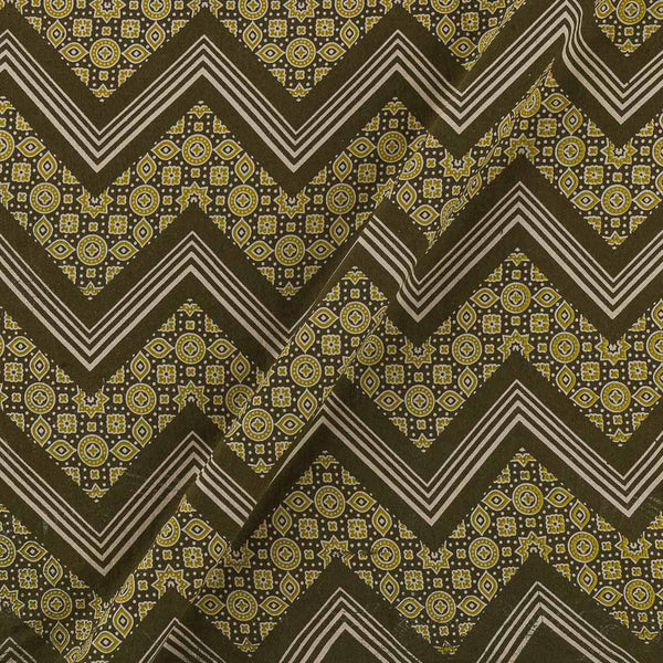 Ajrakh Theme Gamathi Cotton Mehendi Green Colour Chevron Print Fabric Online 9918J4