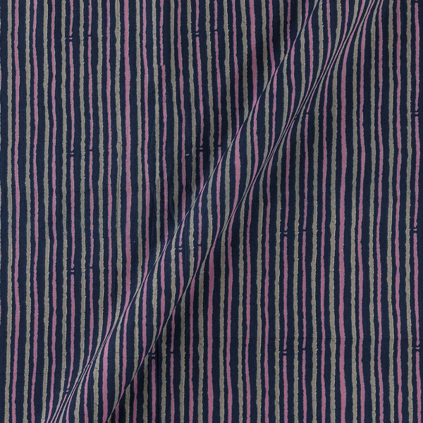 Cotton Indigo Colour Dabu Inspired Stripes Print Fabric Online 9930BW1