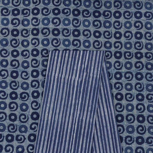 Co-Ord Set Of Natural Dye Premium Geometric Print & Dabu Stripes Block Print Fabric Unstitched Two Piece Dress Material [2.5 Mtr Each]