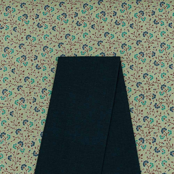Two Pc Set Of Cotton Printed Fabric & South Cotton Plain Cotton Fabric [2.50 Mtr Each]