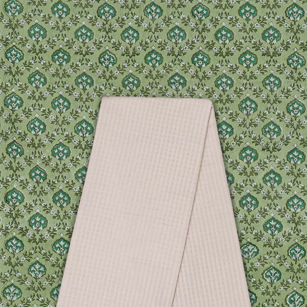 Two Pc Set Of Soft Cotton Printed Fabric & South Cotton Mini Check Fabric [2.50 Mtr Each]