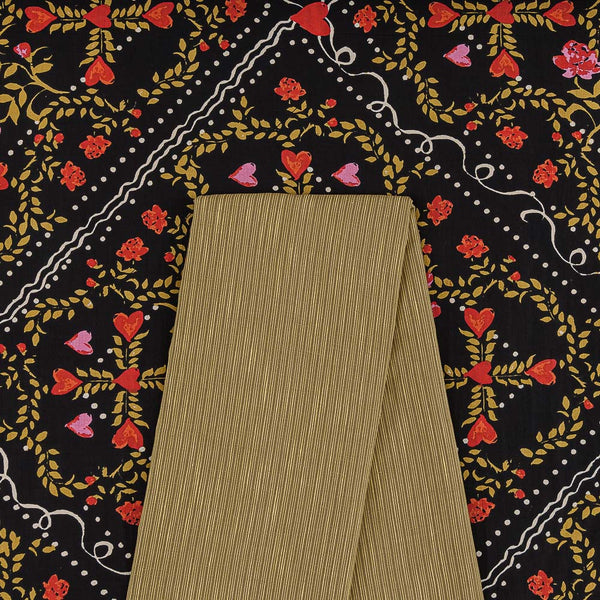 Two Pc Set Of Cotton Printed Fabric & Cotton Striped Fabric [2.50 Mtr Each]