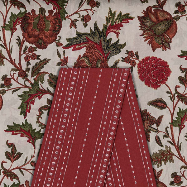 Two Pc Set Of Cotton Printed Fabric & Cotton Jacquard Striped Fabric [2.5 Mtr Each]
