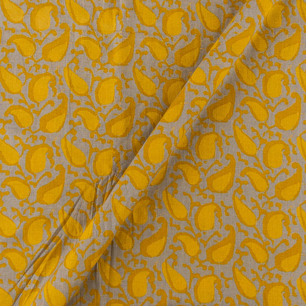 Cotton Dabu Theme Light Grey and Yellow Colour Paisley Jaal Print Fabric Online 9945BW 