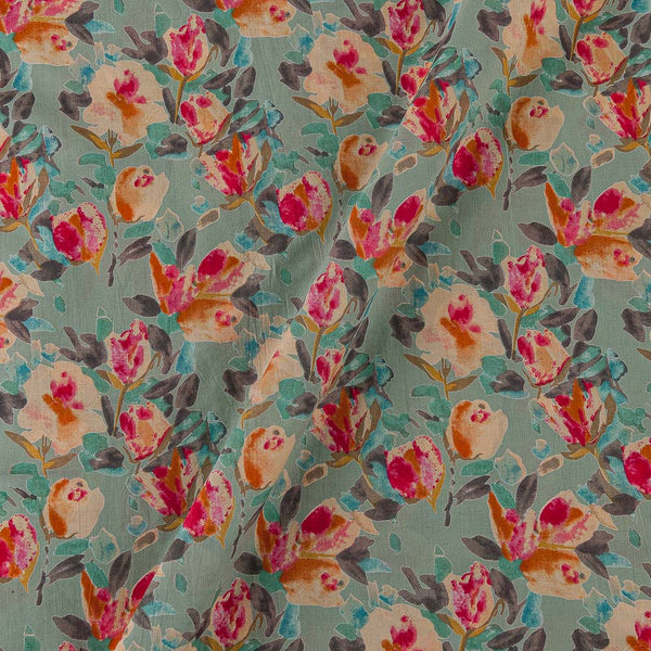 Cotton Aqua Colour Floral Print 42 Inches Width Fabric