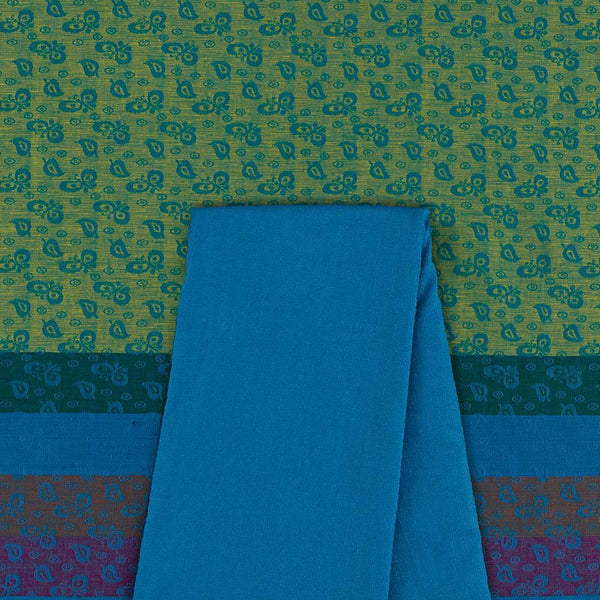 Two Pc Set Of Cotton Jacquard with Daman Border Fabric & Slub Rayon Lycra Stretchable Plain Fabric [2.50 Mtr Each]