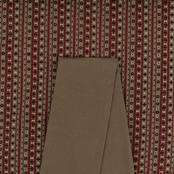Two Pc Set Of Cotton Printed Fabric & Flex [Cotton Linen] Plain Fabric [2.50 Mtr Each]