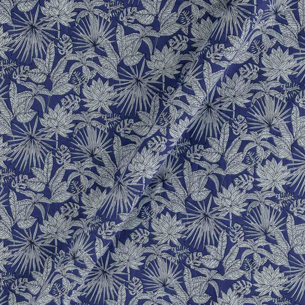 Soft Cotton Blue Colour Leaves Print Fabric Online 9958GI2