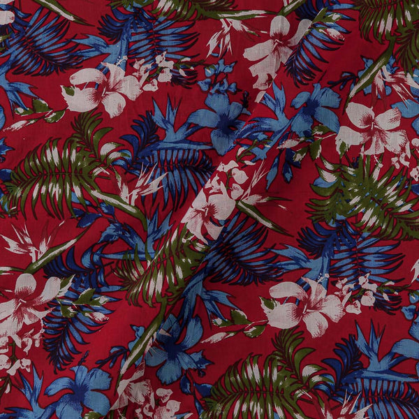 Soft Cotton Red Colour Leaves Print Fabric Online 9958GK2