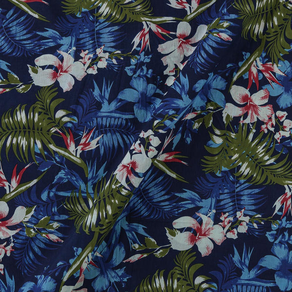 Soft Cotton Indigo Blue Colour Leaves Print Fabric Online 9958GK4