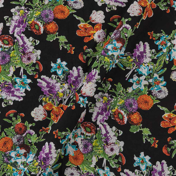 Soft Cotton Black Colour Floral Print Fabric Online 9958GM3