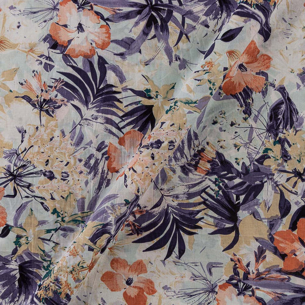 Soft Cotton Off White Colour Leaves Print Fabric Online 9958GX