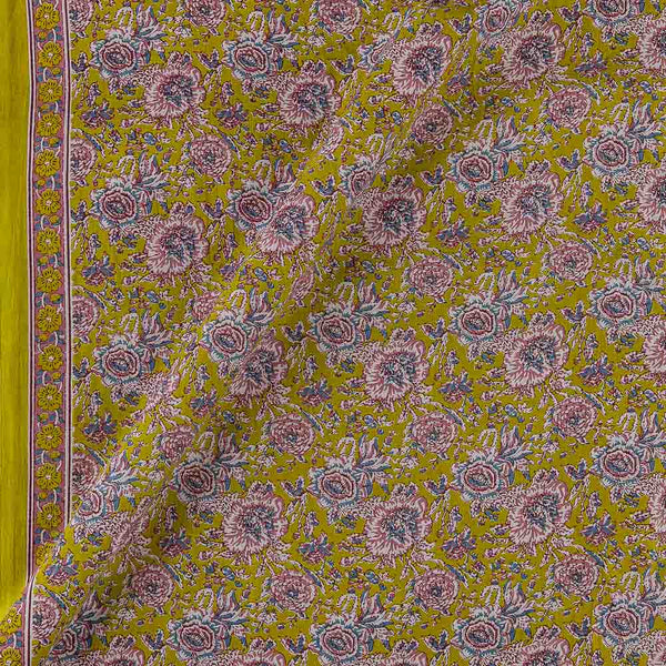 Soft Cotton Acid Green Colour One Side Border Jaal Print Fabric Online 9958HF1