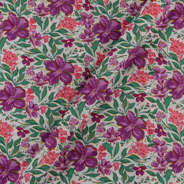 Cotton White & Purple Colour Jaal Print 42 Inches Width Fabric