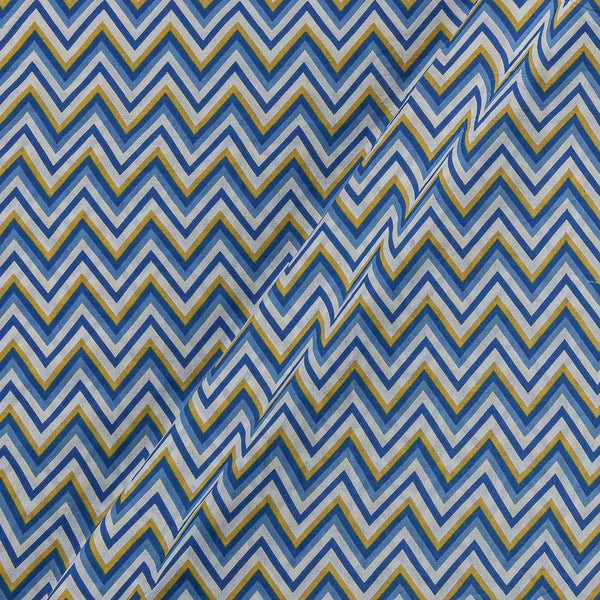 Cotton White & Blue Colour Chevron Print 42 Inches Width Fabric