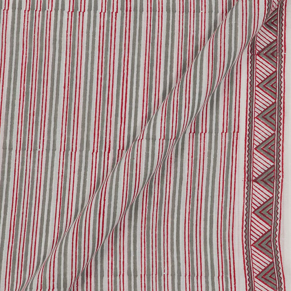 Soft Cotton Grey Red Colour Stripes With One side Border Fabric freeshipping - SourceItRight