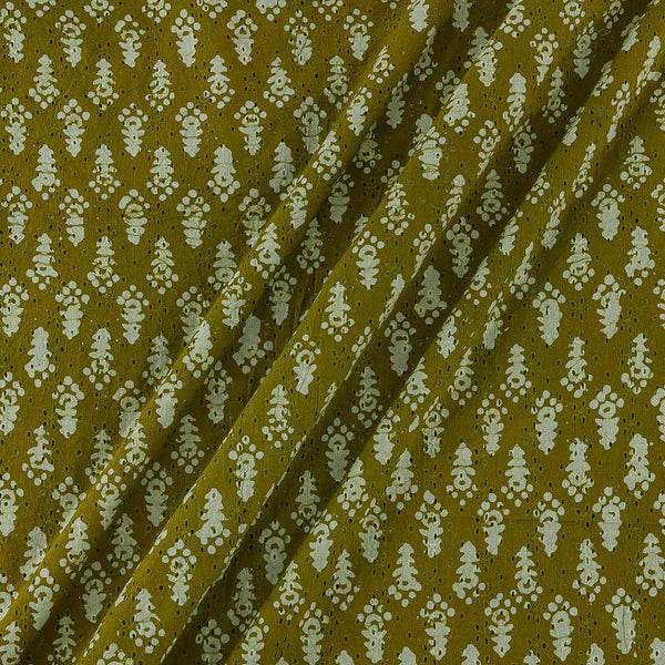 All Over Schiffli Cut Work Olive Green Colour Batik Print Dabu Cotton Fabric Online 9972AG2