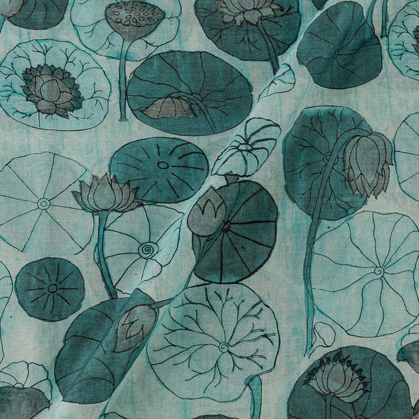 Premium Voile Aqua Colour Floral Print Cotton Fabric Online 9975AU2