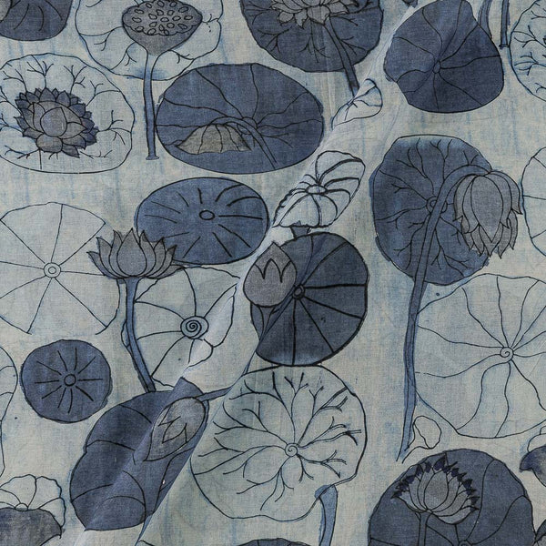 Premium Voile Cadet Blue Colour Floral Print Cotton Fabric Online 9975AU3