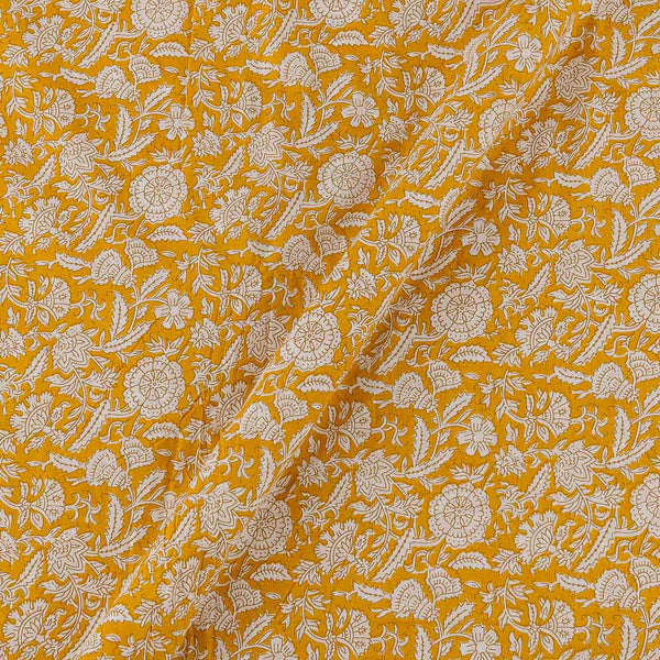 Soft Cotton Golden Yellow Colour Floral Jaal Print Fabric Online 9978DY3