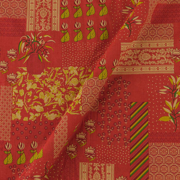 Cotton Saffron Colour Patchwork Inspired Print Fabric Online 9978EY1