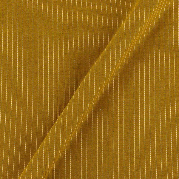 Cotton Two Ply Mustard Gold Colour Kantha Jacquard Stripes Washed Fabric