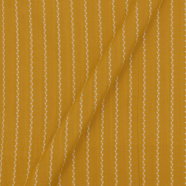 Buy Floral Bale Design Mustard Colour Jacquard Stripes Dobby Cotton Washed Fabric Online 9572J