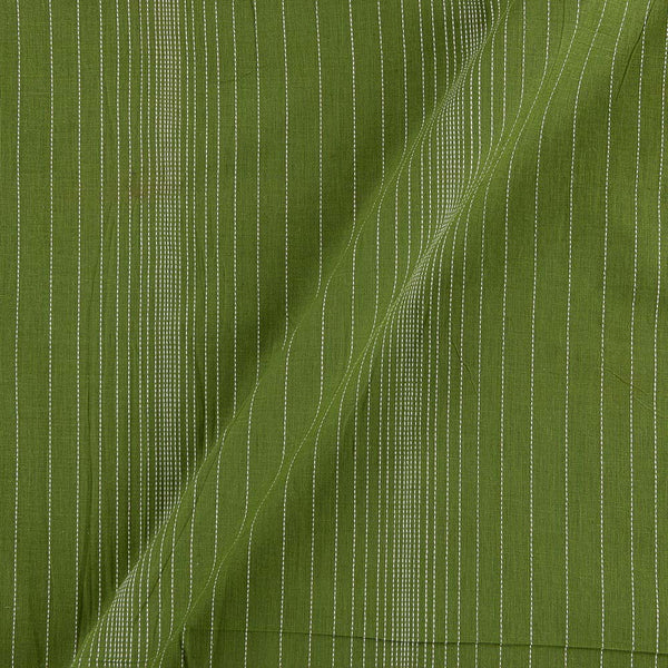 Cotton Moss Green Colour Kantha Stripe 43 Inches Width Washed Fabric