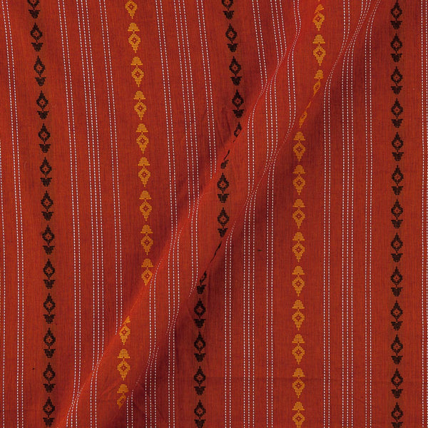 Cotton Jacquard Orange X Red Cross Tone Kantha Stripes Washed Fabric Online 9984BS2