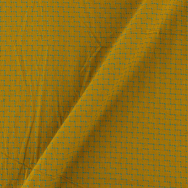 Cotton Jacquard Mustard Yellow Colour Kantha Washed Fabric Online 9984DT5