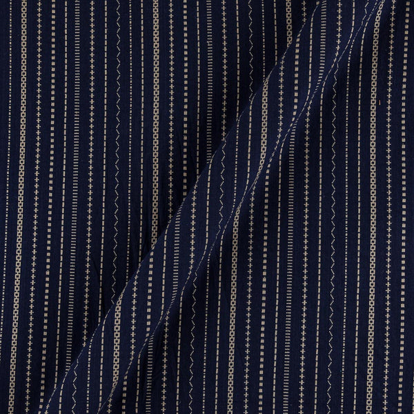 Buy Cotton Jacquard Dark Blue X Black Cross Tone Kantha Stripes Washed Fabric Online 9984DW6