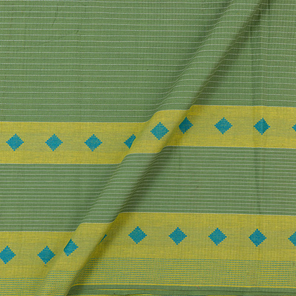 Cotton Pastel Green Colour Kantha Stripes with Jacquard Daman Border Fabric Online 9984EI2