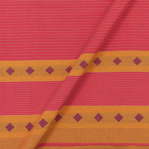 Cotton Carrot Pink Colour Kantha Stripes with Jacquard Daman Border Fabric Online 9984EI4