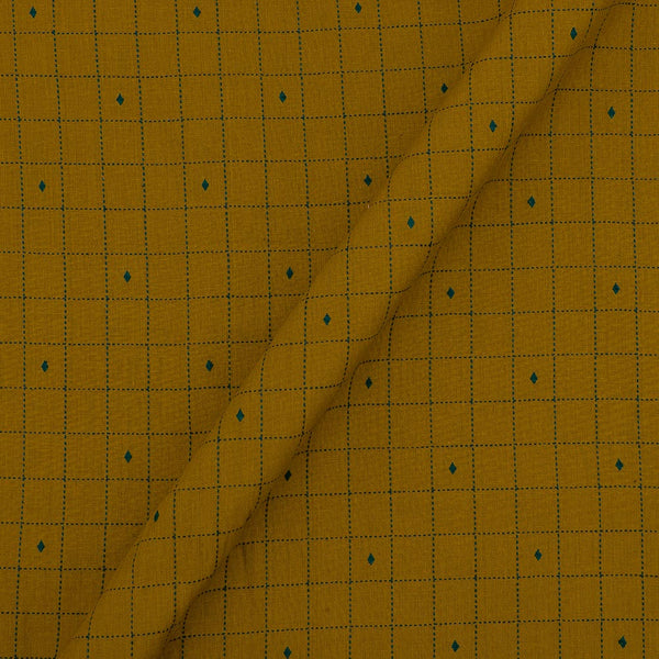 Cotton Jacquard Mustard Brown Colour Kantha Checks With One Side Plain Border Fabric