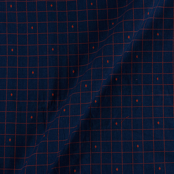 Cotton Jacquard Dark Blue X Black Cross Tone Kantha Checks With One Side Plain Border Fabric
