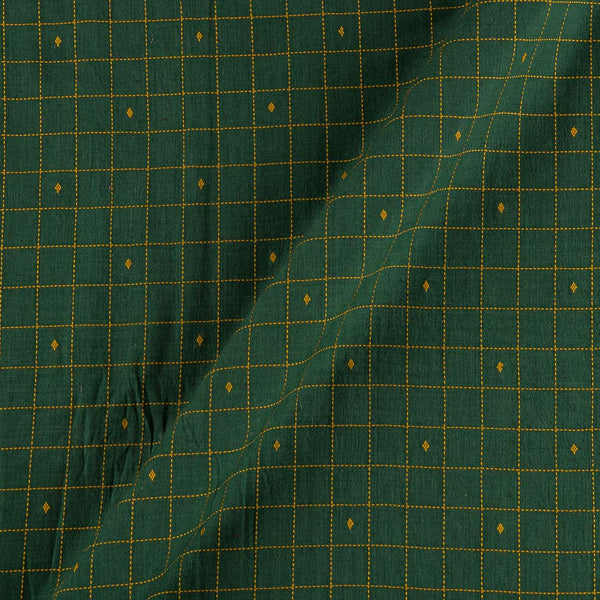 Cotton Jacquard Forest Green X Black Cross Tone Kantha Checks With One Side Plain Border Fabric