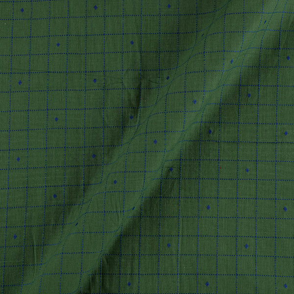 Cotton Jacquard Leaves Green x Blue Cross Tone Kantha Checks With One Side Plain Border Fabric