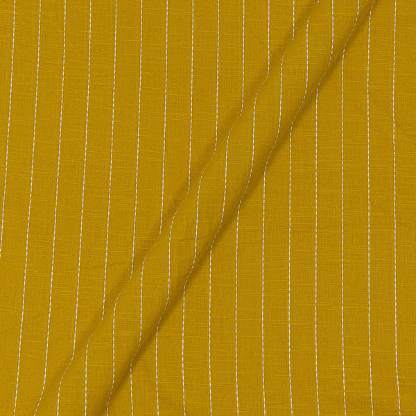 Slub Cotton Jacquard Mustard Colour Kantha Stripes Washed Fabric Online 9984