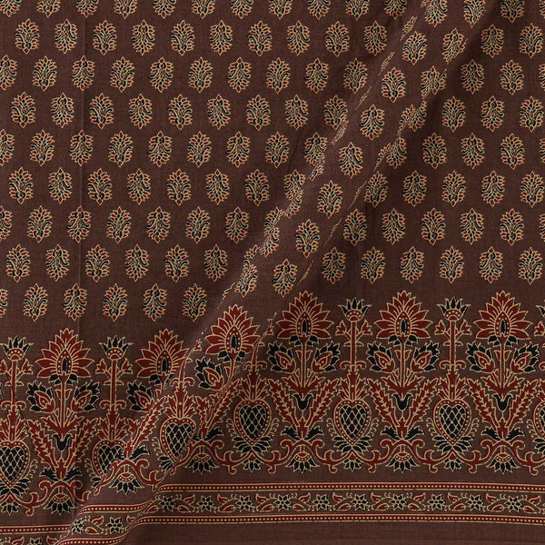 Cotton Mauve Colour Ajrakh Inspired Floral with Daman Border Print Fabric Online 9992DU5