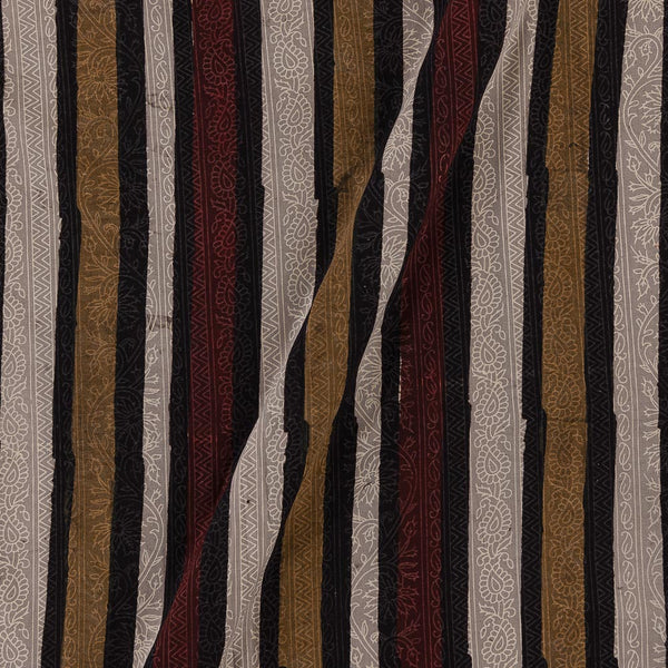 Buy Cotton Bagru Light Cedar Colour Jaal With Stripes Hand Block Print Fabric Online 9994CO