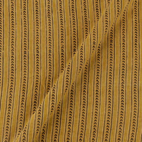 Cotton Vanaspati [Natural Dye] Cream Yellow Colour All Over Border Design in Stripped Pattern Hand Block Print Fabric Online 9994FE1