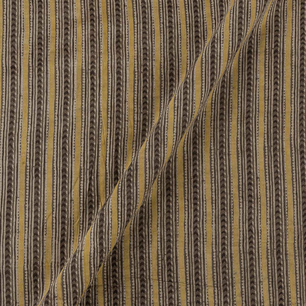 Cotton Vanaspati [Natural Dye] Brown Colour All Over Border Design in Stripped Pattern Hand Block Print Fabric Online 9994FE2
