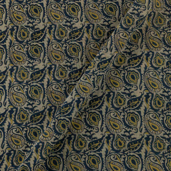 Cotton Vanaspati [Natural Dye] Indigo Beige Colour Paisley Jaal Hand Block Print 43 Inches Width Fabric