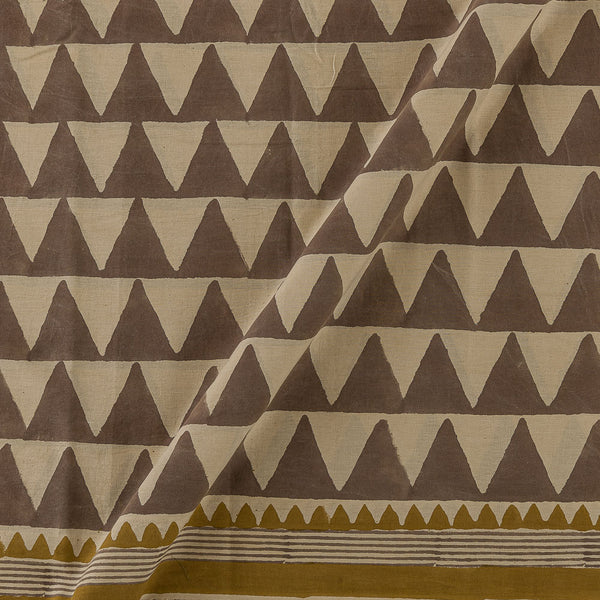 Cotton Bagru Beige Colour Geometric with One Side Border Hand Block Print 43 Inches Width Fabric