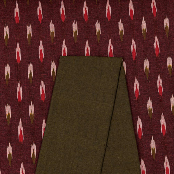 Two Pc Set Of Cotton Ikat Fabric & Two Ply Pochampally Plain Cotton Fabric [2.5 Mtr Each]