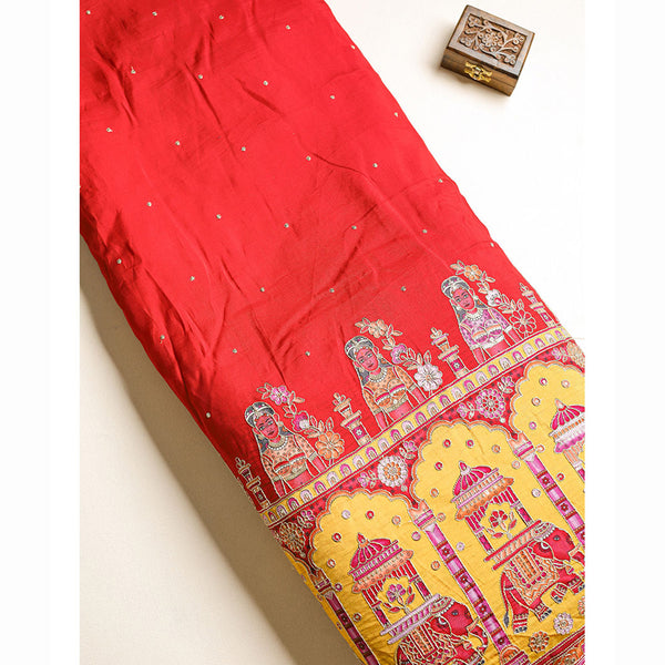 DOLA SILK MADHUBANI EMBROIDERED FABRIC