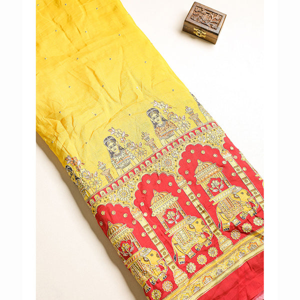 DOLA SILK MADHUBANI EMBROIDERED FABRIC