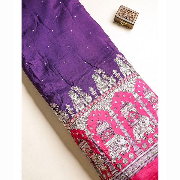 DOLA SILK MADHUBANI EMBROIDERED FABRIC