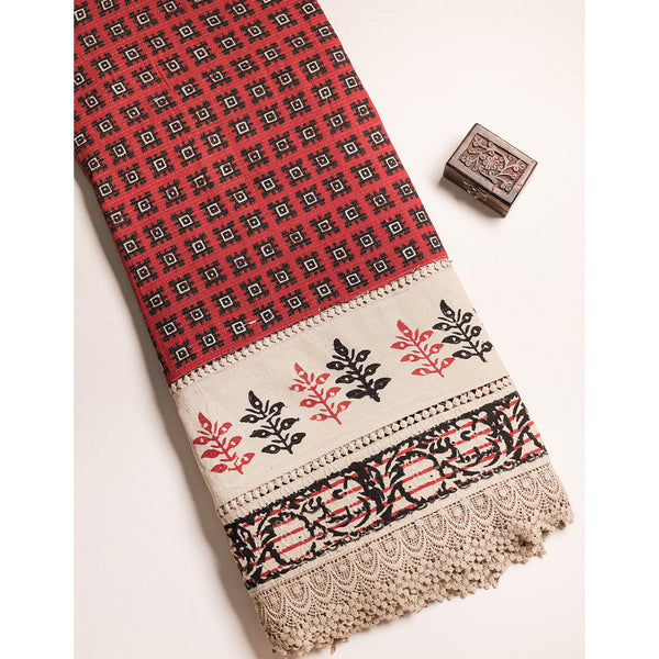 COTTON HANDBLOCK PRINTED LACE FABRIC