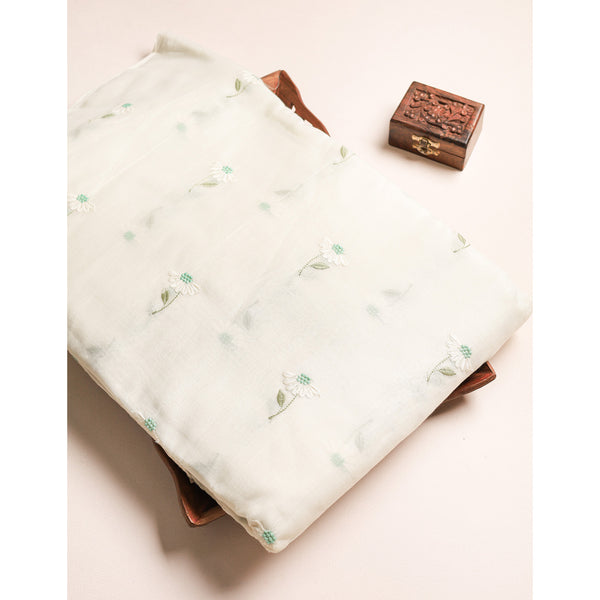 MALAI CHANDERI EMBROIDERED FABRIC